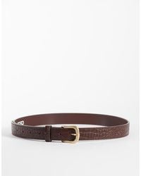 ASOS - Croc Texture Leather Single Stud Belt With Rounded Edge Buckle - Lyst