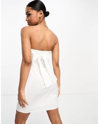Pieces - Bride To Be Satin Bandeau Mini Dress With Bow Back Detail - Lyst