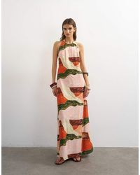 TOPSHOP - Halternek Maxi Jurk Met Lage Rug En Abstracte Print - Lyst