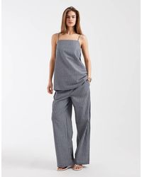 Object - Gestreepte Broek Met Wijde Pijpen En Gestrikte Taille - Lyst