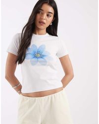 JJXX - Fitted Tee With Blue Flower Print - Lyst