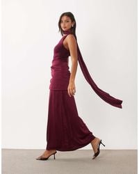 TFNC London - Satin And Slinky One Shoulder Drape Detail Scarf Neck Maxi Dress - Lyst