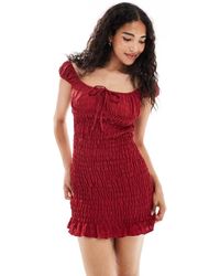 Daisy Street - Shirred Milkmaid Style Mini Dress With Frilled Hem - Lyst