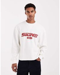 ASOS - Relaxed Fit Waffle Knit Sweatshirt With Print - Lyst