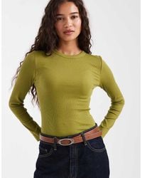 New Look - Geribbelde Top Met Ronde Hals En Lange Mouwen - Lyst