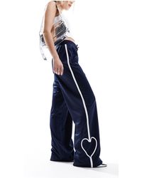 Monki - Heart Stripe Straight Leg Track Pant Trouser - Lyst