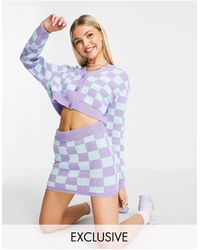 Collusion Knitted Checkerboard Cardigan Co-ord - Multicolour