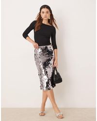 Abercrombie & Fitch - Rechte Midi Rok Met Hoge Taille En Zilveren Lovertjes - Lyst