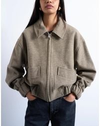 TOPSHOP - Clean Cropped Quilted Lined Bomber Jacket With Wool - Lyst
