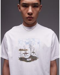 TOPMAN - T-shirt oversize premium bianca con stampa di bosco stilizzata - Lyst