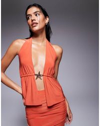 Fashionkilla - Double Sculpted Slinky Starfish Metal Trim Halterneck Peplum Top Co-ord - Lyst