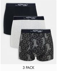 Ed Hardy - – 3er-pack boxershorts mit grauem tattoo-muster - Lyst
