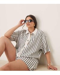 ASOS - Asos Design Curve Texture Stripe Resort Shirt Co-ord - Lyst