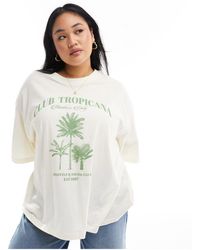 ASOS - Asos design curve - t-shirt coupe boyfriend texturé avec imprimé club tropicana - crème - Lyst