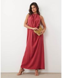 ASOS - High Gathe Neck Maxi Dress With Open Back - Lyst