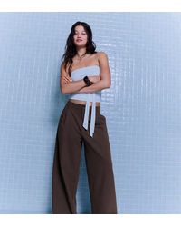 Bershka - Petite Voluminous Trousers With Double Fabric - Lyst