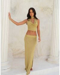 Aria Cove - Metallic Knit Thigh Split Maxi Skirt Co-ord - Lyst