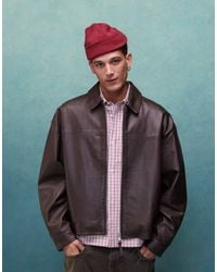 ASOS - Chaqueta Harrington Corta Extragrande De Cuero Auténtico Premium De -Negro - Lyst