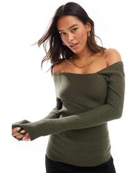 Style Cheat - Asymmetric Rib Knit Bardot Top - Lyst