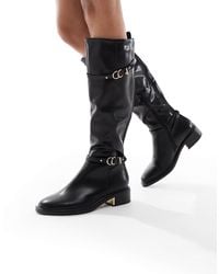 SEQWL Wide Fit - Latte Buckle Detail Refined Riding Boots - Lyst