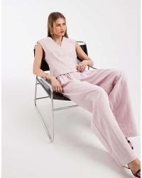 Object - Getailleerde Losvallende Broek Met Linnenlook En Geplooide Voorkant - Lyst