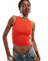 Monki - Cropped Gebreid Hemdje Met Geribbeld Detail - Lyst
