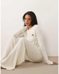 ASOS - Waffle Button Down Cardigan With Crochet Cherry Trim And Pants Pyjama Set - Lyst