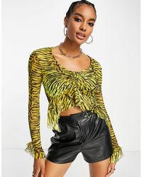 River Island - Tie Front Animal Mesh Top - Lyst