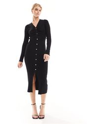 New Look - Knitted Ruched Button Through Midi Dress - Lyst