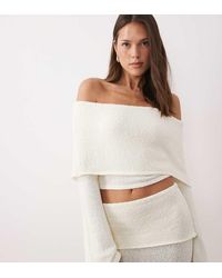Wanderdoll - Yasmin Bardot Boucle Knit Dramatic Foldover Flared Sleeve Top Co-Ord - Lyst