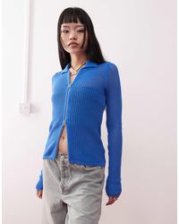 Weekday - Lene Open Knit Zip Through Cardigan - Lyst