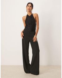 Mango - Halter Neck Jumpsuit With Fringe Overlay Detail - Lyst