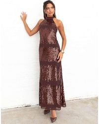 Maya - Linear Embellishment Halter Neck Maxi Dress - Lyst
