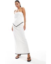 4th & Reckless - Linen Look Cotton Contrast Ric Rac Trim Maxi Skirt Co-ord - Lyst
