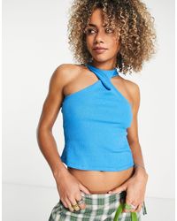 Pull&Bear - Cropped Cross Front Halter Neck Top - Lyst