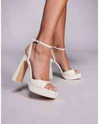 Public Desire - Resist Cream Pu Peep Toe Barley There Platform Heels - Lyst