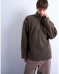 TOPMAN - 1/4 Zip Borg Sweatshirt - Lyst