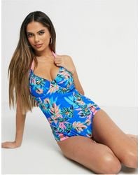 Figleaves Fuller Bust Fiji Palm Underwired Swimsuit - Blue