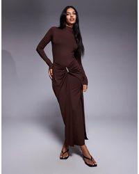 ASOS - Slash Neck Long Sleeve Wrap Hardware Detai Midi Dress - Lyst