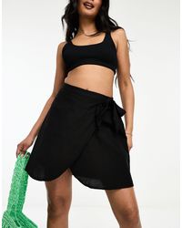 Vila - Linen Touch Wrap Mini Skirt - Lyst