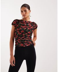 Gina Tricot - Puff Short Sleeve Mesh Top - Lyst
