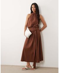 ASOS - Linen Look Halter Neck Bubble Hem Maxi Dress - Lyst