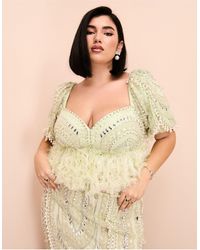 ASOS - Curve Drop Pearl Embellished Puff Sleeve Top - Lyst