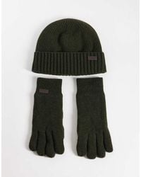 Barbour - Carlton Knitted Beanie And Gloves Gift Set - Lyst