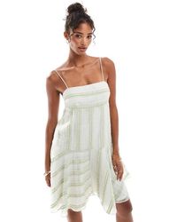 ASOS - Vestido Corto A Rayas De Tirantes Con Bajo Asimétrico Y Escote Cuadrado De Devoré De Organza De -Verde - Lyst