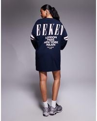 ASOS - Weekend collective - icon - robe t-shirt à manches longues oversize avec logo superposé au dos - et rose - Lyst