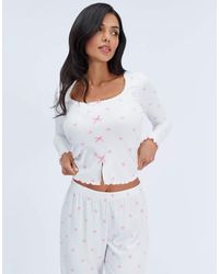 Boux Avenue - Heart Ribbed Bow Long Pyjama Set Top And Trousers Nightwear - Lyst