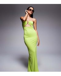 Kaiia - Exclusive Double Layered Slinky Bandeau Hardware Bust Detail Thigh Split Maxi Dress - Lyst
