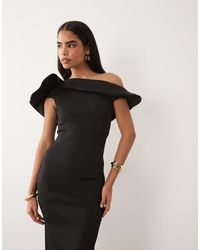 ASOS - Twist Bardot Midi Dress With Corsage Back Detail - Lyst