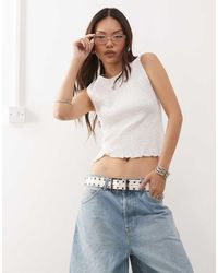 Monki - Smock Shirred Sleeveless Tank With Frill Edge - Lyst